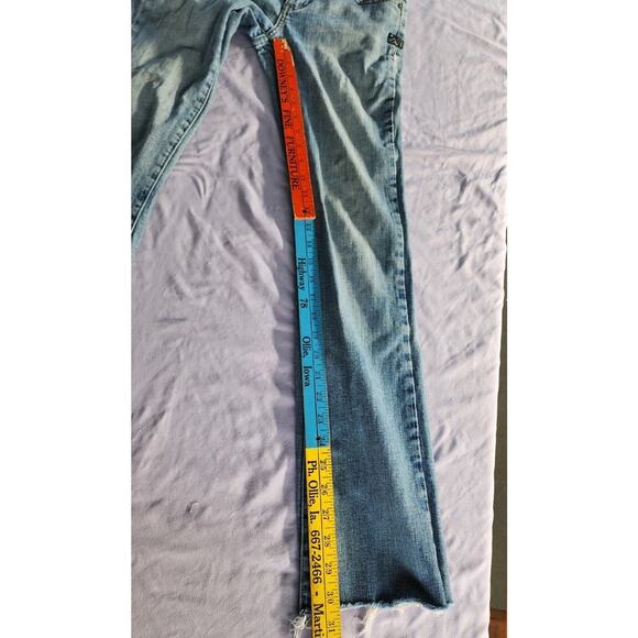 Billabong Y2K Low Rise Jeans Bootcut Denim Sz 7 Contrast Stitching Raw Hemh - Picture 3 of 15